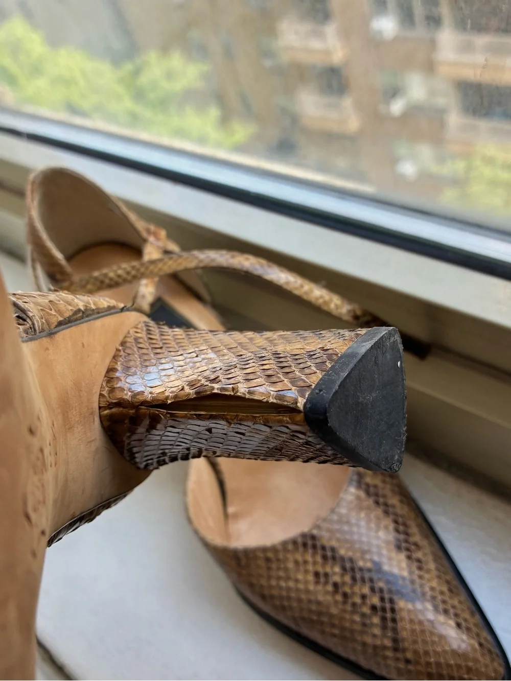 Fendi Brown Snakeskin Pointed-Toe Ankle-Strap Pumps